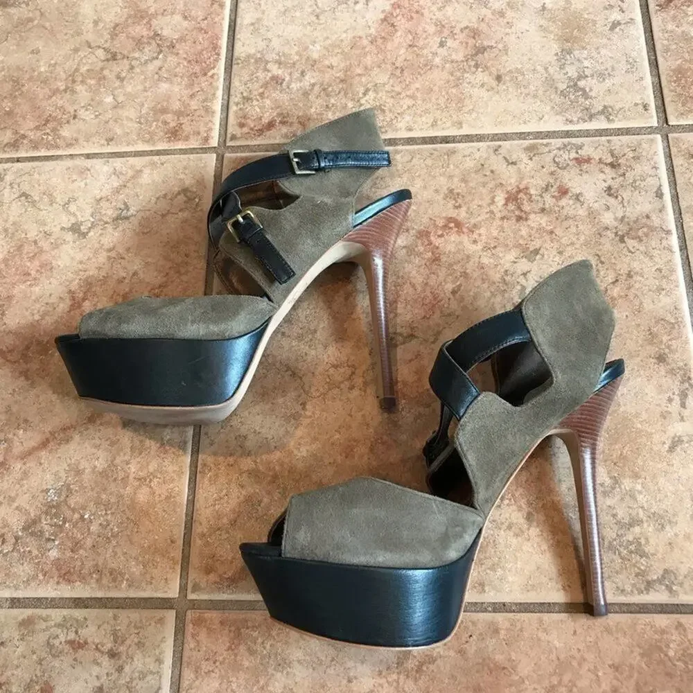 Sam Edelman Olive Green & Black Suede Platform Heels
